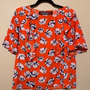 Code x Mode floral blouse ruffle poppy EUC